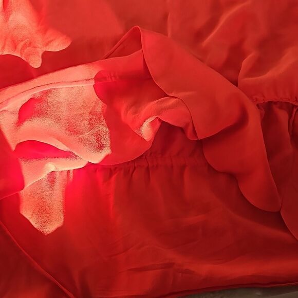 Joe Fresh Ladies Silk Blouse Elastic Waist With Peplum Hem Small Red - Picture 13 of 16